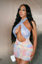 Ethereal Mesh Print Lace Halter Mini Dress